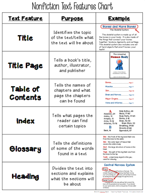 Text Features Chart Printable